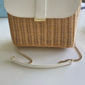 White leather and Tan Woven Chain Strap Bag